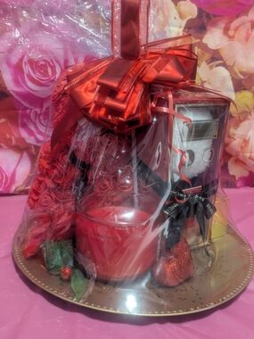 Mainstay Red Glitter Heart Ornament with Red Jar Candle Rose Bear